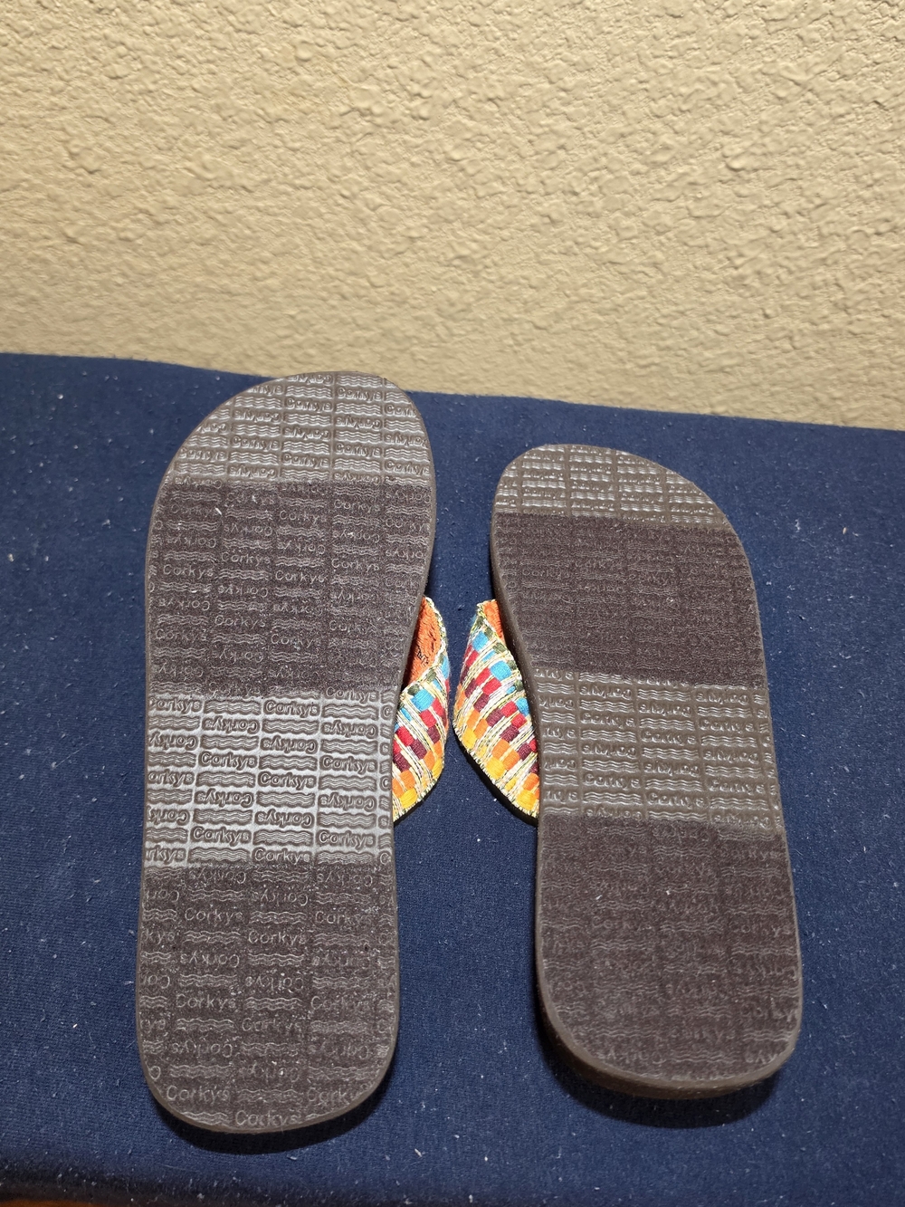 Corkys Women's Orange Multicolor Woven Strap Flip Flops - Picture 6 of 6